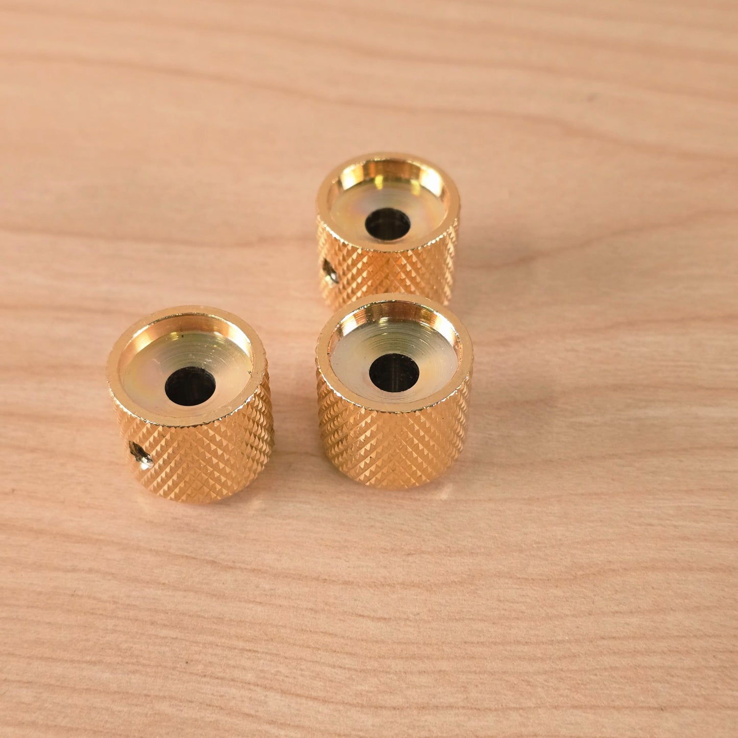 (3) Gold Knurled Dome Knobs for Guitar or Bass Set Screw Strat