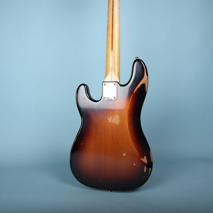 Rear view of the contoured alder body showing factory wear and lacquer checking.