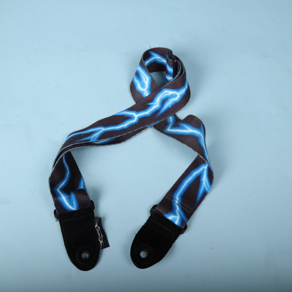 Overhead view of the Perri's lightning strap showing both leather ends