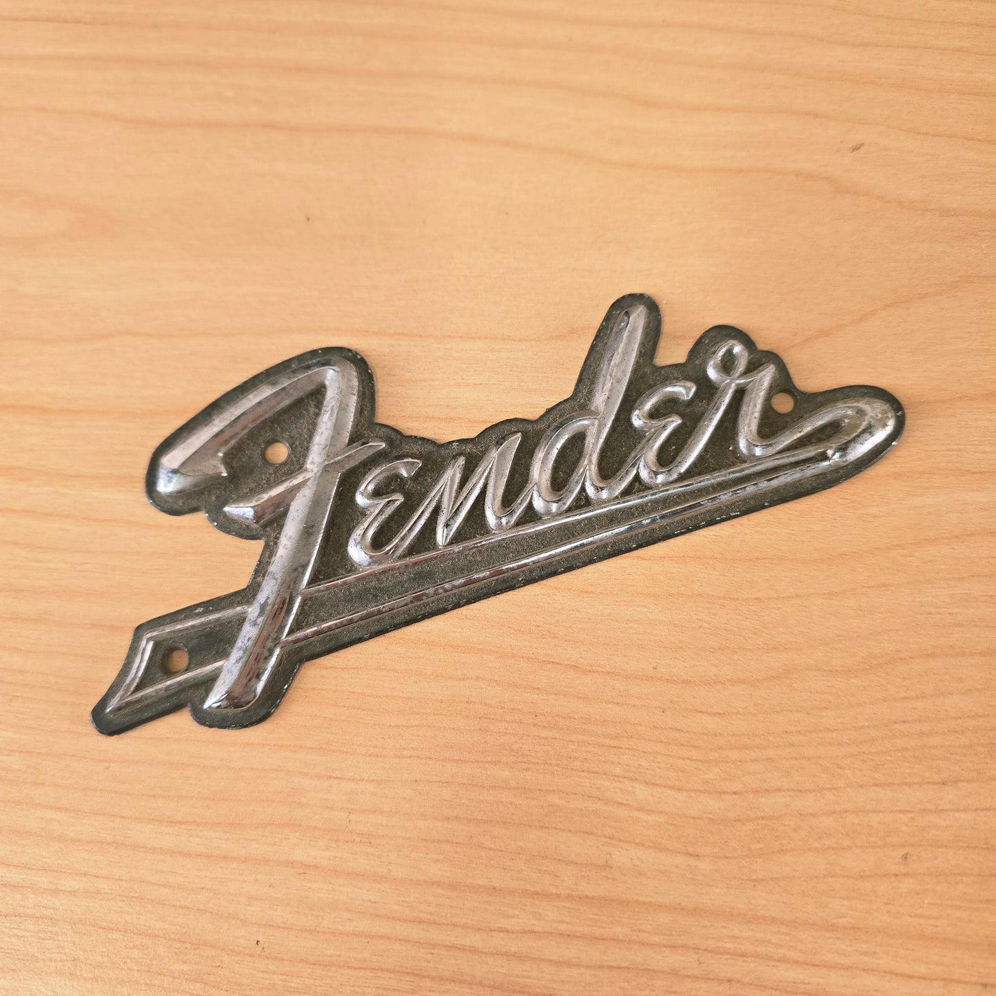 Fender Metal Logo Amp Case Logo 1970's 1980's Black Chrome