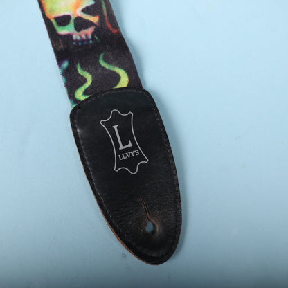Close-up of the black leather end tab featuring the silver Levy's shield logo.