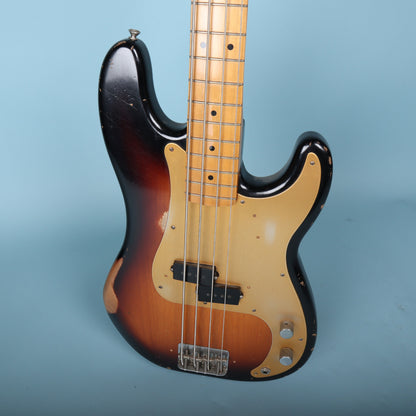 Angled front view of the Fender Road Worn '50s Precision Bass body showing factory relic wear.