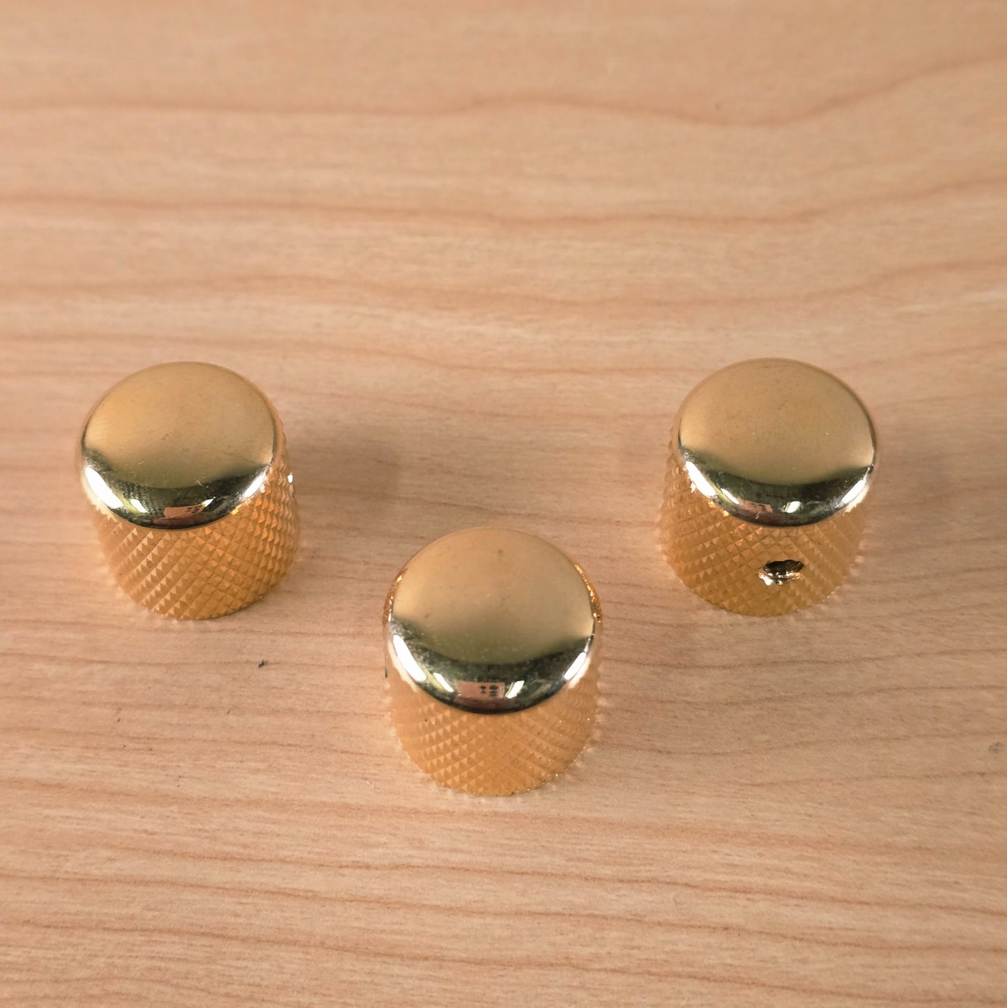 (3) Gold Knurled Dome Knobs for Guitar or Bass Set Screw Strat