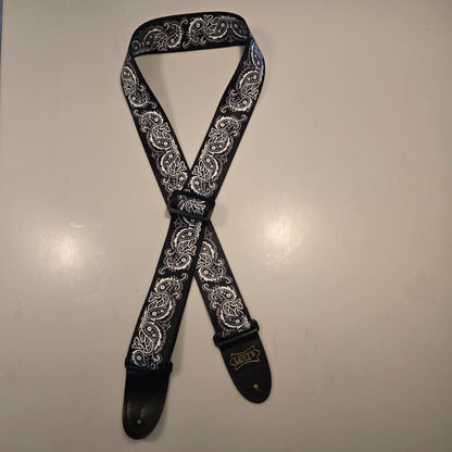 Levy's Black White Paisley Bandana Pattern Guitar Strap Made in Canada