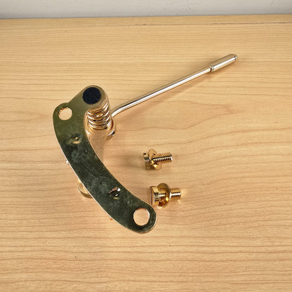 Base of the Duesenberg Les Trem II tailpiece showing mounting spacing alongside two bolts