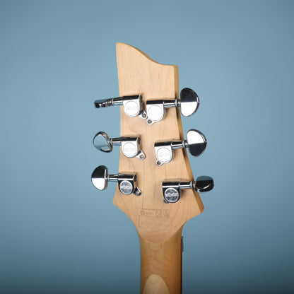 Back of the headstock showing Schecter tuning machines and serial number markings.