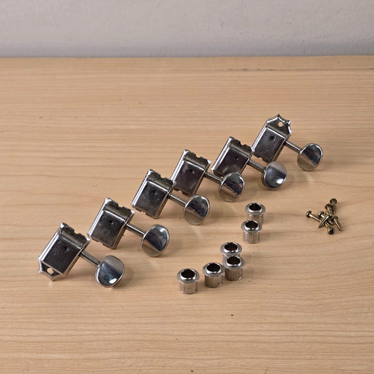 Clavijeros para guitarra Gotoh Japan 6 en línea de eje dividido, estilo Strat/Tele, cromados, vintage