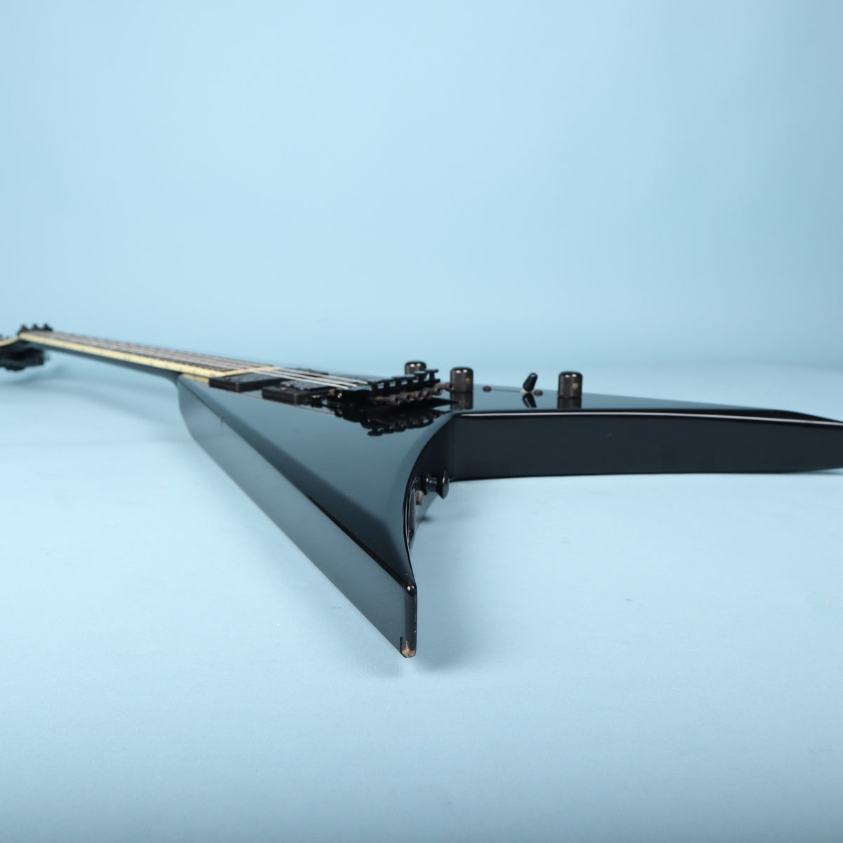 Low-angle view looking across the body wings and bridge from the tail