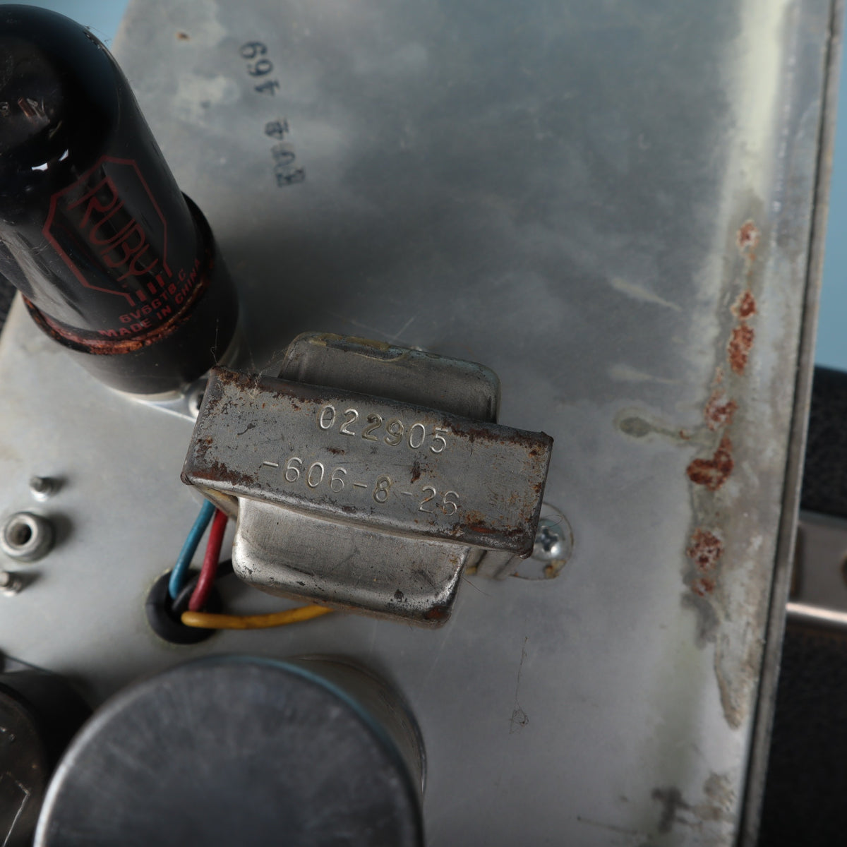 Mallory multi-section filter capacitor can mounted on the chassis.
