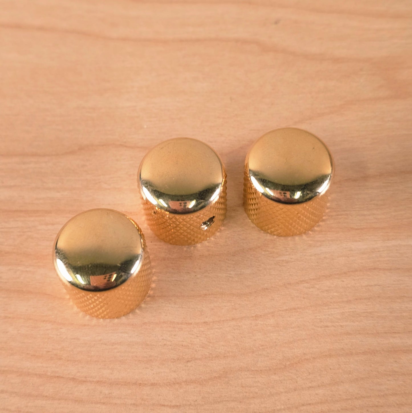 (3) Gold Knurled Dome Knobs for Guitar or Bass Set Screw Strat