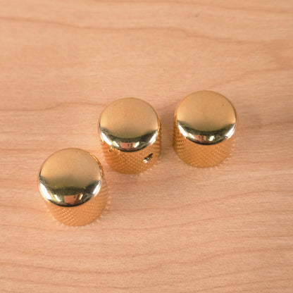 (3) Gold Knurled Dome Knobs for Guitar or Bass Set Screw Strat