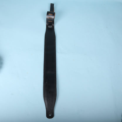 Full front view of Levy's black 3-inch padded leather bass strap.
