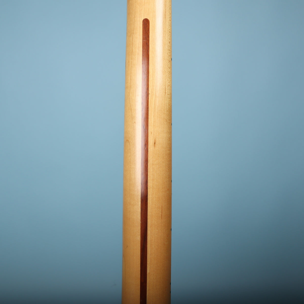 Close-up of the maple neck back showing the skunk stripe