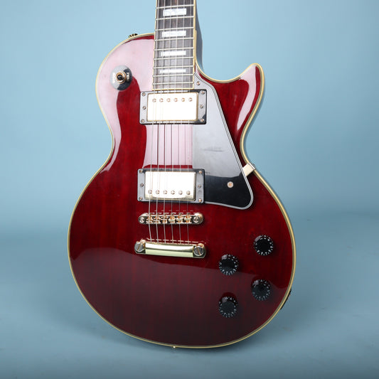 Front close-up view of 2017 Epiphone Les Paul Custom body in Wine Red finish