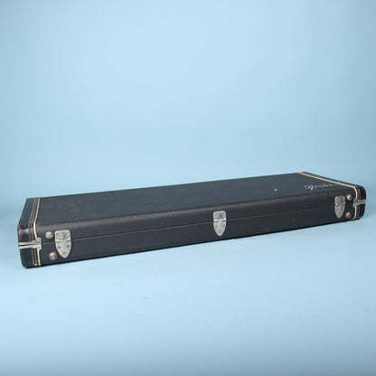 Rear hinge view of closed vintage Fender hardshell guitar case