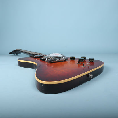 Perspective view looking from the bottom strap button along the guitar body toward the neck.