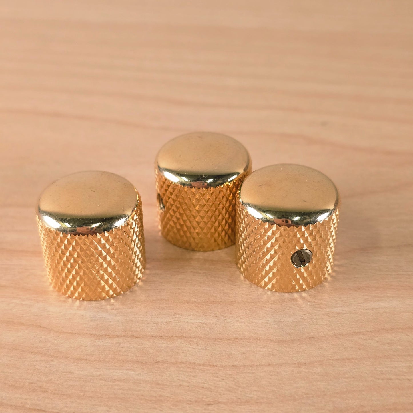 (3) Gold Knurled Dome Knobs for Guitar or Bass Set Screw Strat