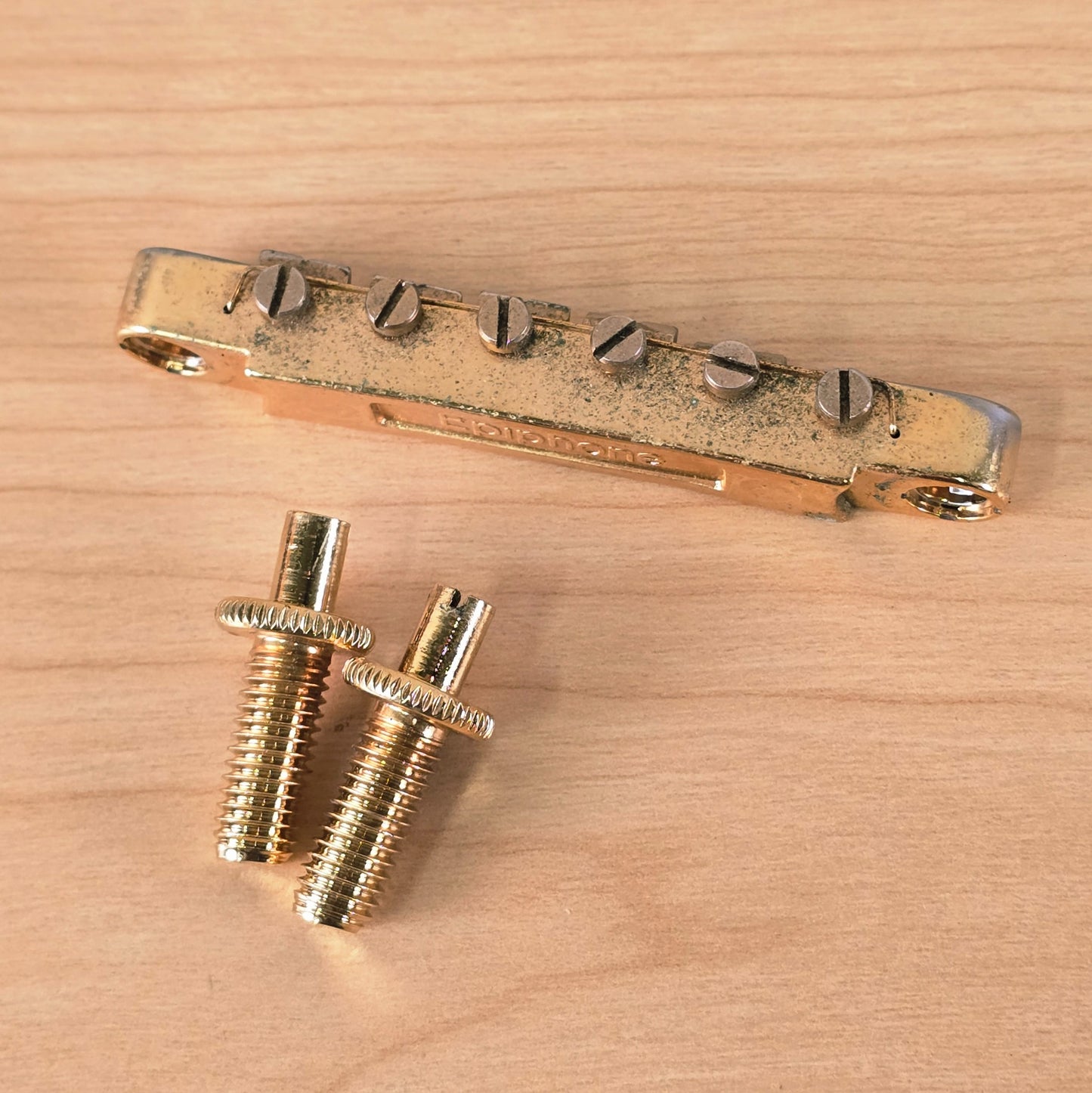 2007 OEM Epiphone Tune-o-Matic Bridge with Studs Gold Patina