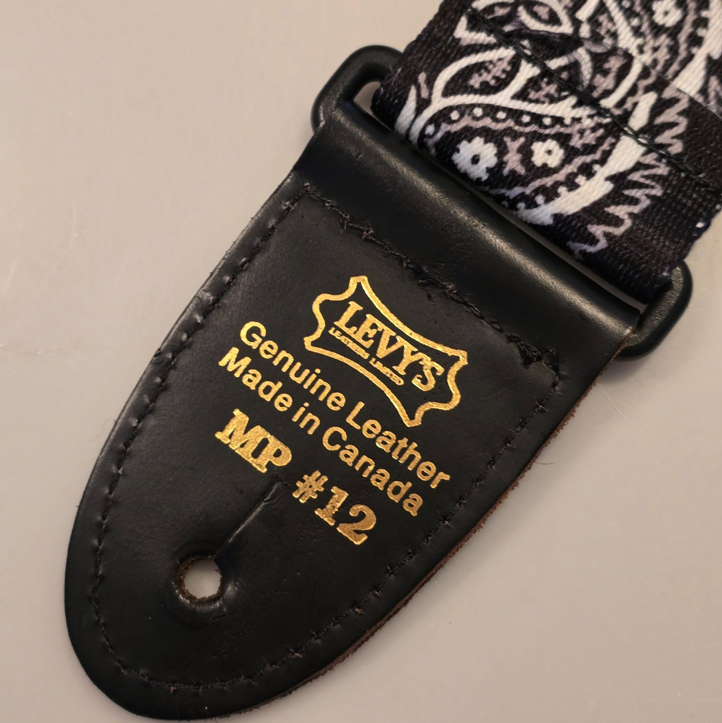 Levy's Black White Paisley Bandana Pattern Guitar Strap Made in Canada
