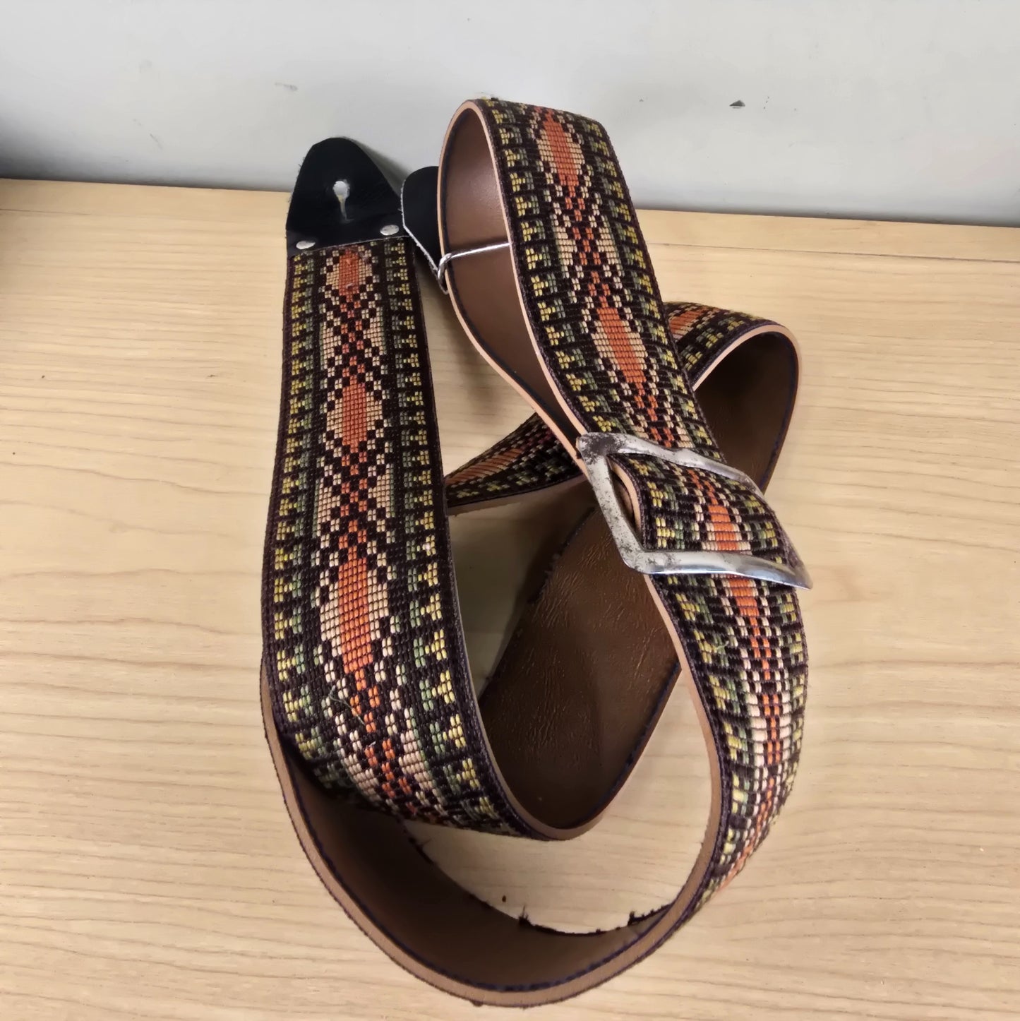 1970s Gibson Vintage Woven Guitar Strap Orange, Green, Brown