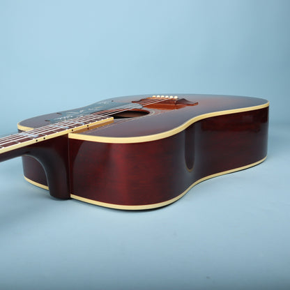 Side view showing the neck-to-body joint and upper bout.