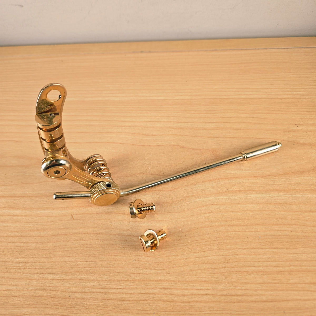 High-angle view of the assembled Duesenberg Les Trem II vibrato system