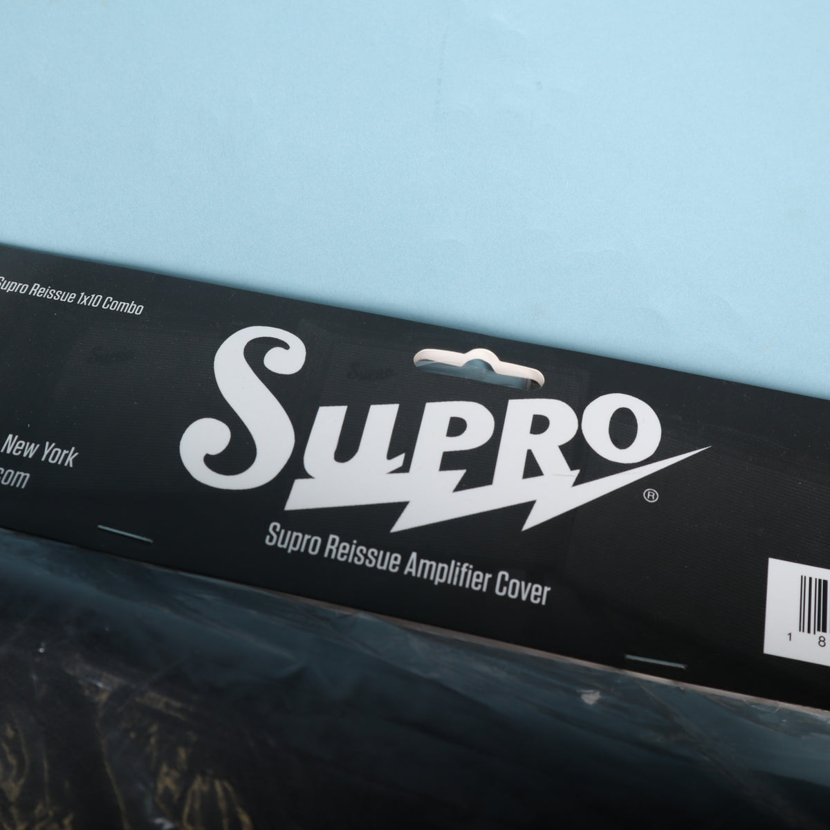 Close-up of packaging header card showing Supro branding and barcode.