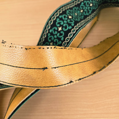 Vintage Woven Jacquard Guitar Strap Green Black Pattern