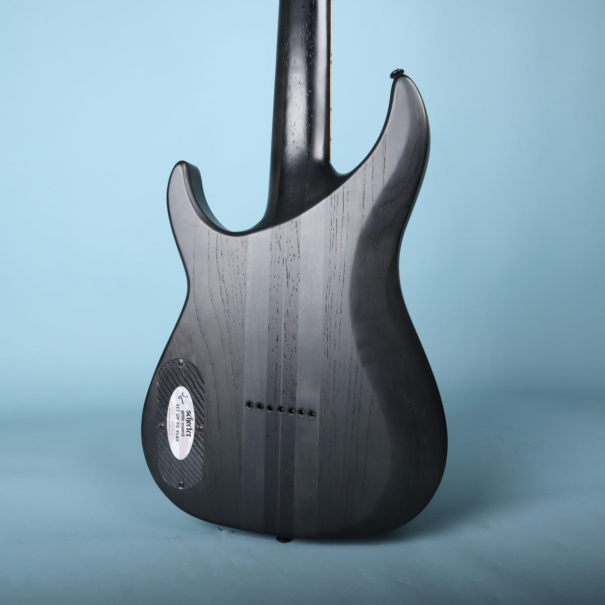 Rear view of the Schecter KM-7 MK-II contoured swamp ash body and neck-thru heel