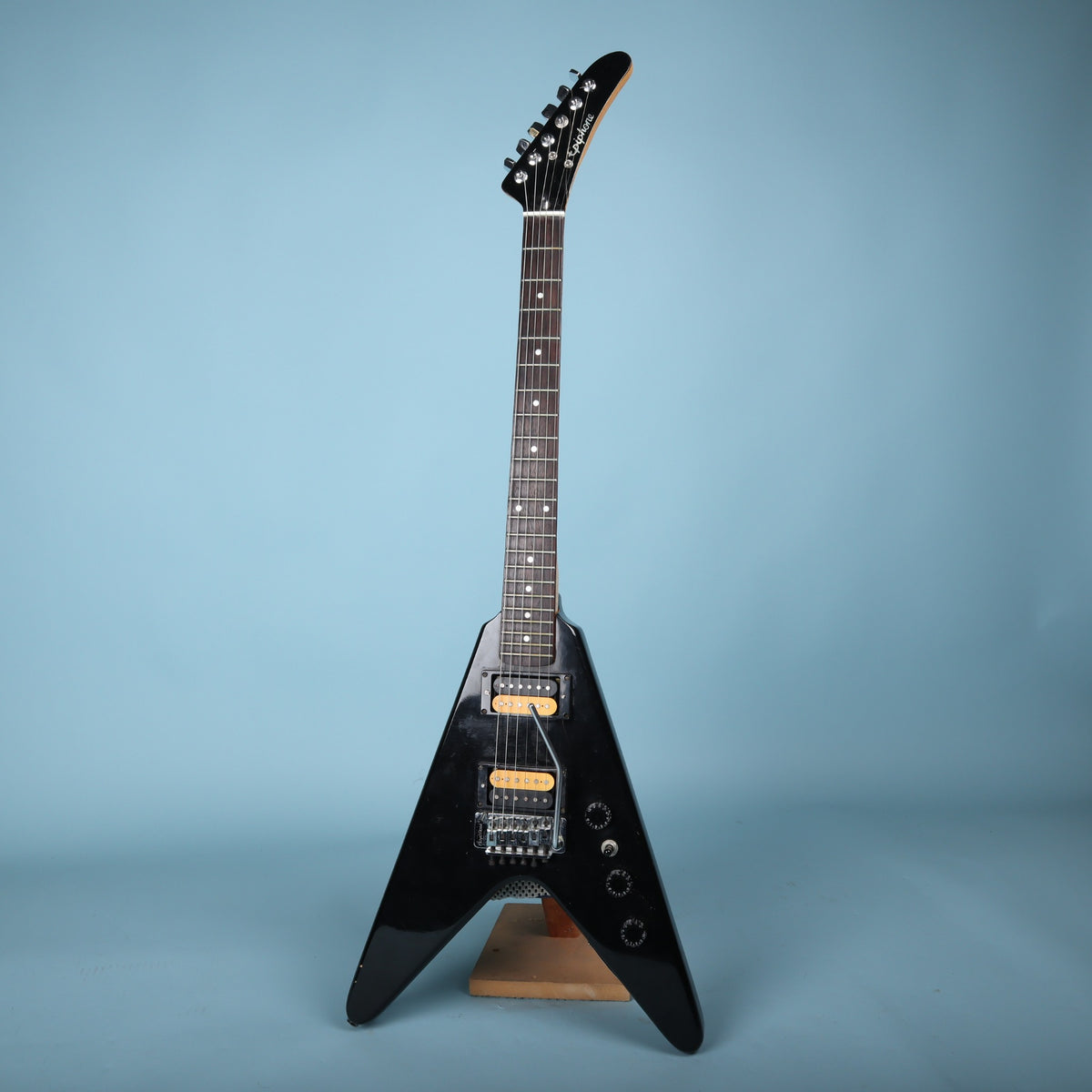 1986 Epiphone V2 Flying V Black Electric Guitar w/ Floyd Rose