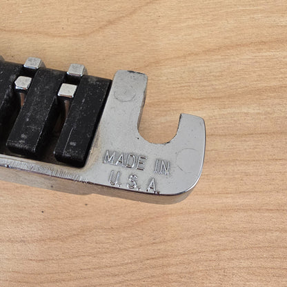 Close-up of the MADE IN U.S.A. stamp on the mounting ear