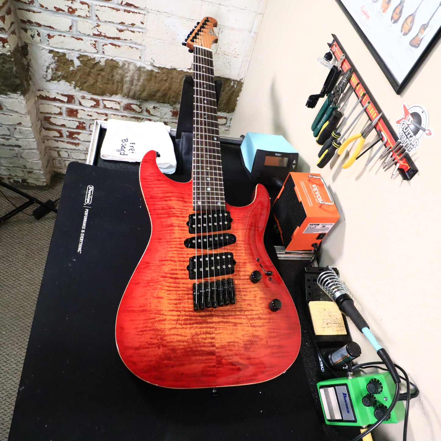 Lipe Virtuoso 7 Fanned Fret Curly Maple Seven String Electric Guitar Fireburst