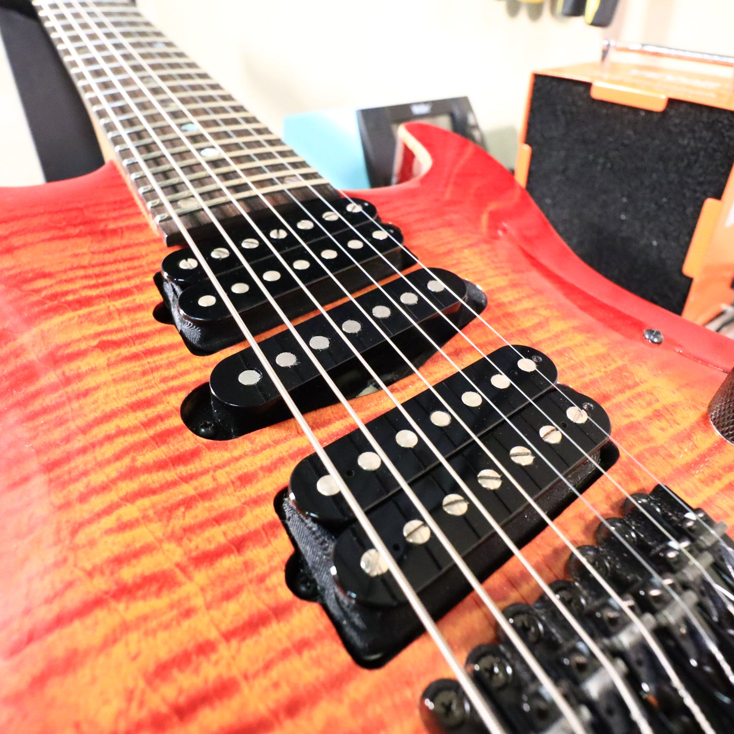 Lipe Virtuoso 7 Fanned Fret Curly Maple Seven String Electric Guitar Fireburst