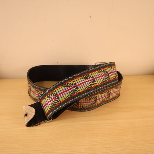 Vintage 80's Guitar Strap Woven Fabric Aztec Southwestern Colorful
