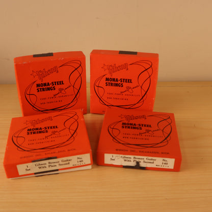 (4) Lot Gibson Mona-Steel String No. 140 Bronze Strings Case Candy