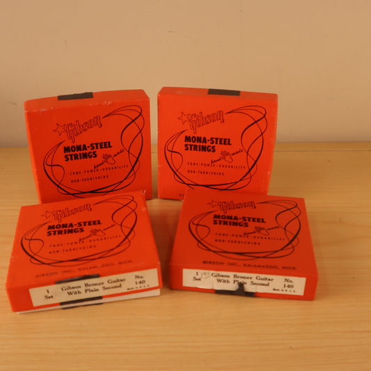 (4) Lot Gibson Mona-Steel String No. 140 Bronze Strings Case Candy