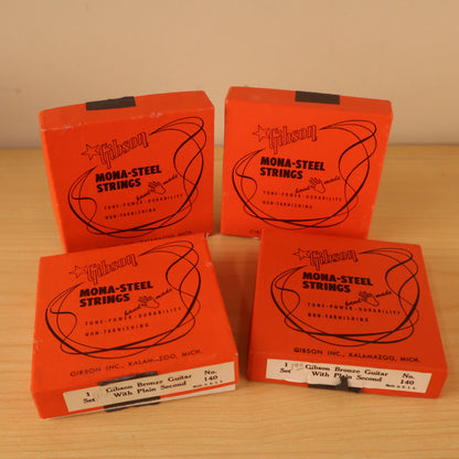(4) Lot Gibson Mona-Steel String No. 140 Bronze Strings Case Candy