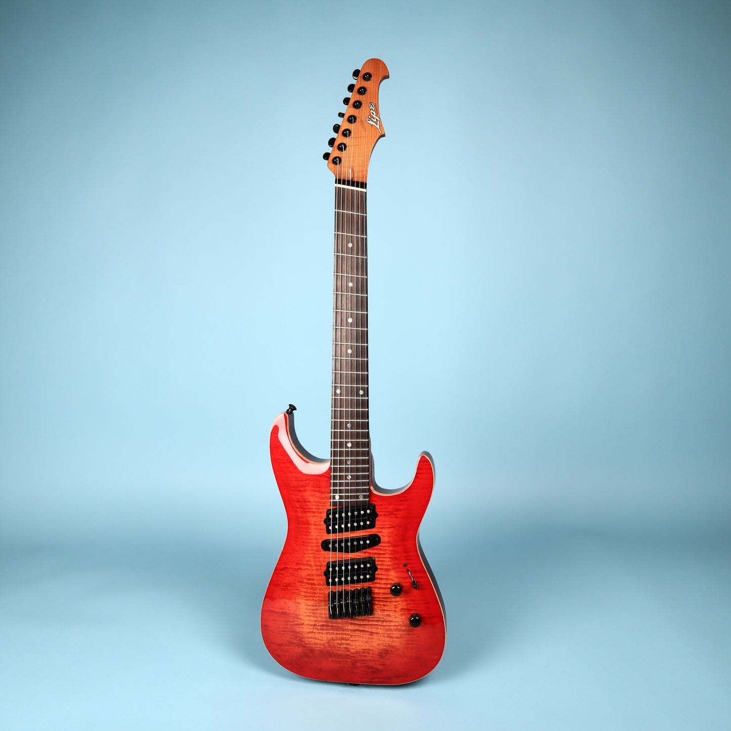 Lipe Virtuoso 7 Fanned Fret Curly Maple Seven String Electric Guitar Fireburst