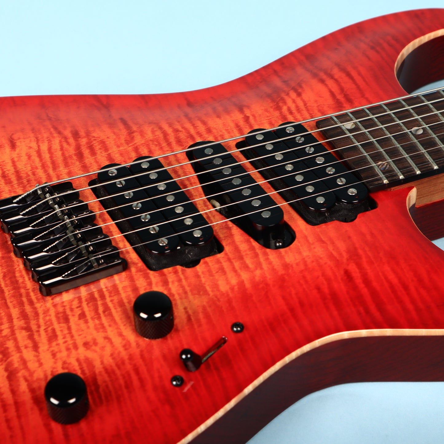 Lipe Virtuoso 7 Fanned Fret Curly Maple Seven String Electric Guitar Fireburst