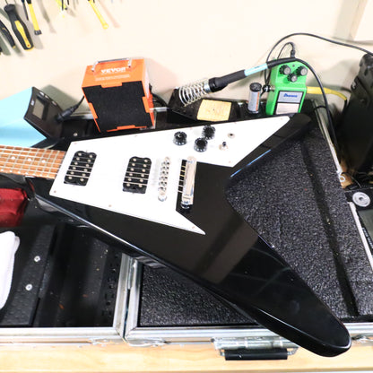 Flying V Style Electric Guitar in Black with White Pickguard