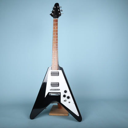 Flying V Style Electric Guitar in Black with White Pickguard