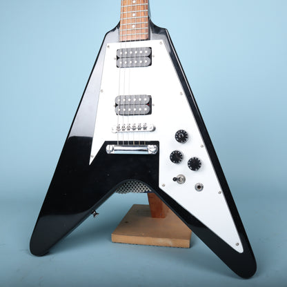 Flying V Style Electric Guitar in Black with White Pickguard