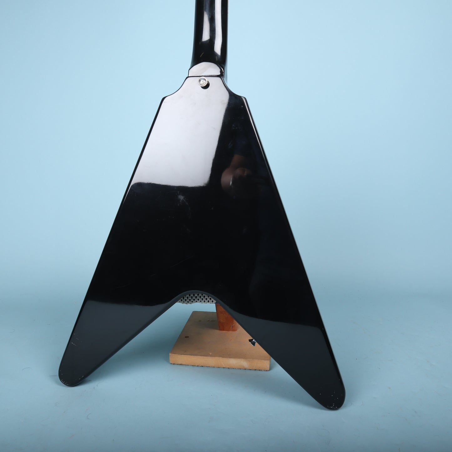 Flying V Style Electric Guitar in Black with White Pickguard