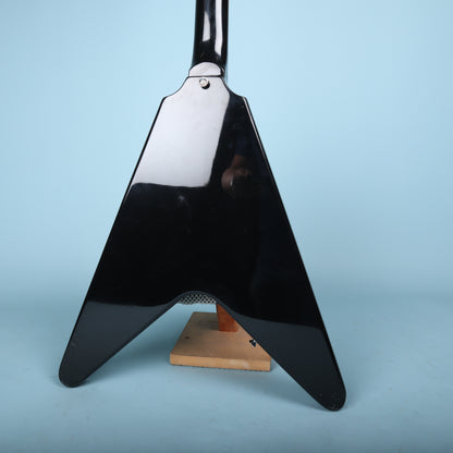 Flying V Style Electric Guitar in Black with White Pickguard