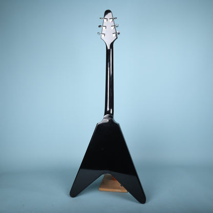 Flying V Style Electric Guitar in Black with White Pickguard