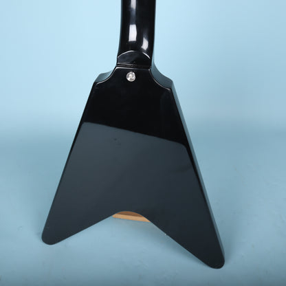 Flying V Style Electric Guitar in Black with White Pickguard