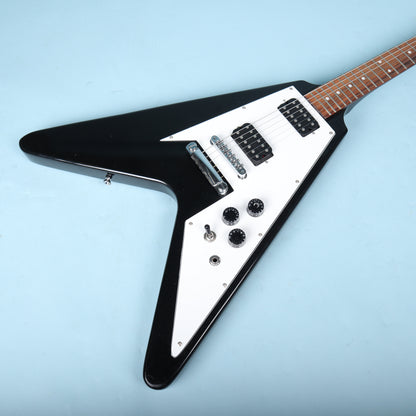 Flying V Style Electric Guitar in Black with White Pickguard