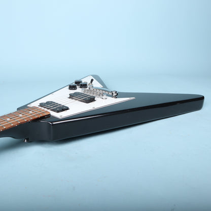 Flying V Style Electric Guitar in Black with White Pickguard