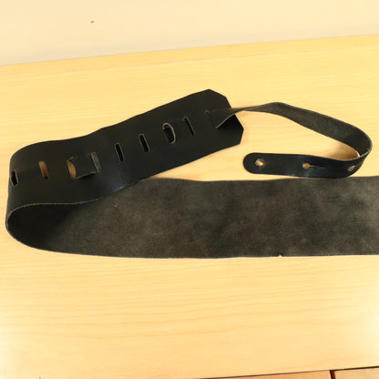 Vintage 1980's Bass/Guitar Leather Strap - Black 3"