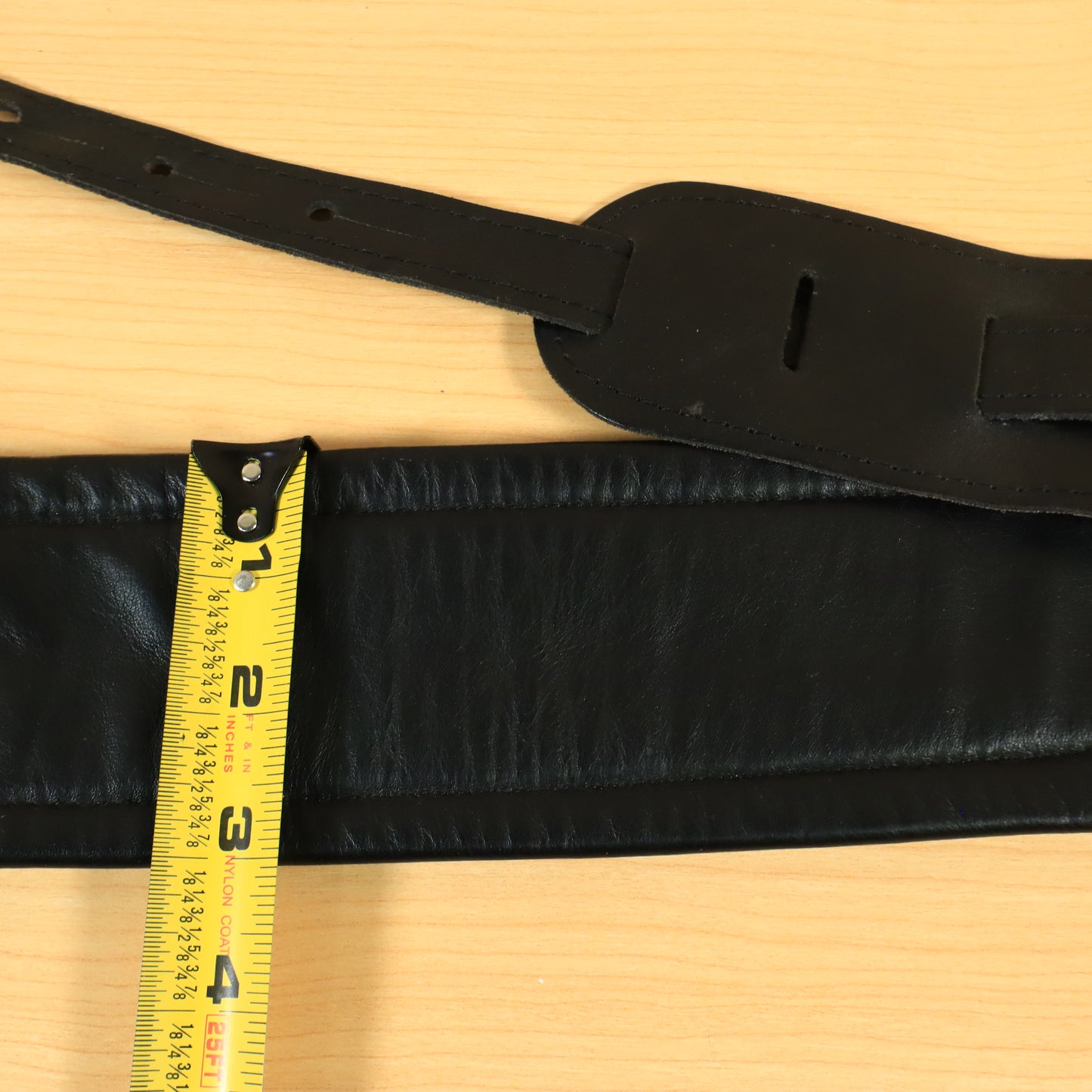 LM Leather Guitar Strap 3" Inch Bass Padded Cushion Black